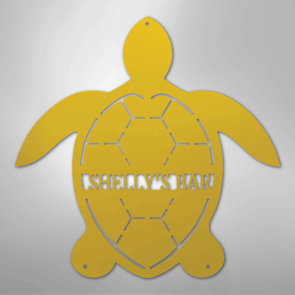 Custom Metal Wall Art - Personalized Sea Turtle Monogram Sign Yellow