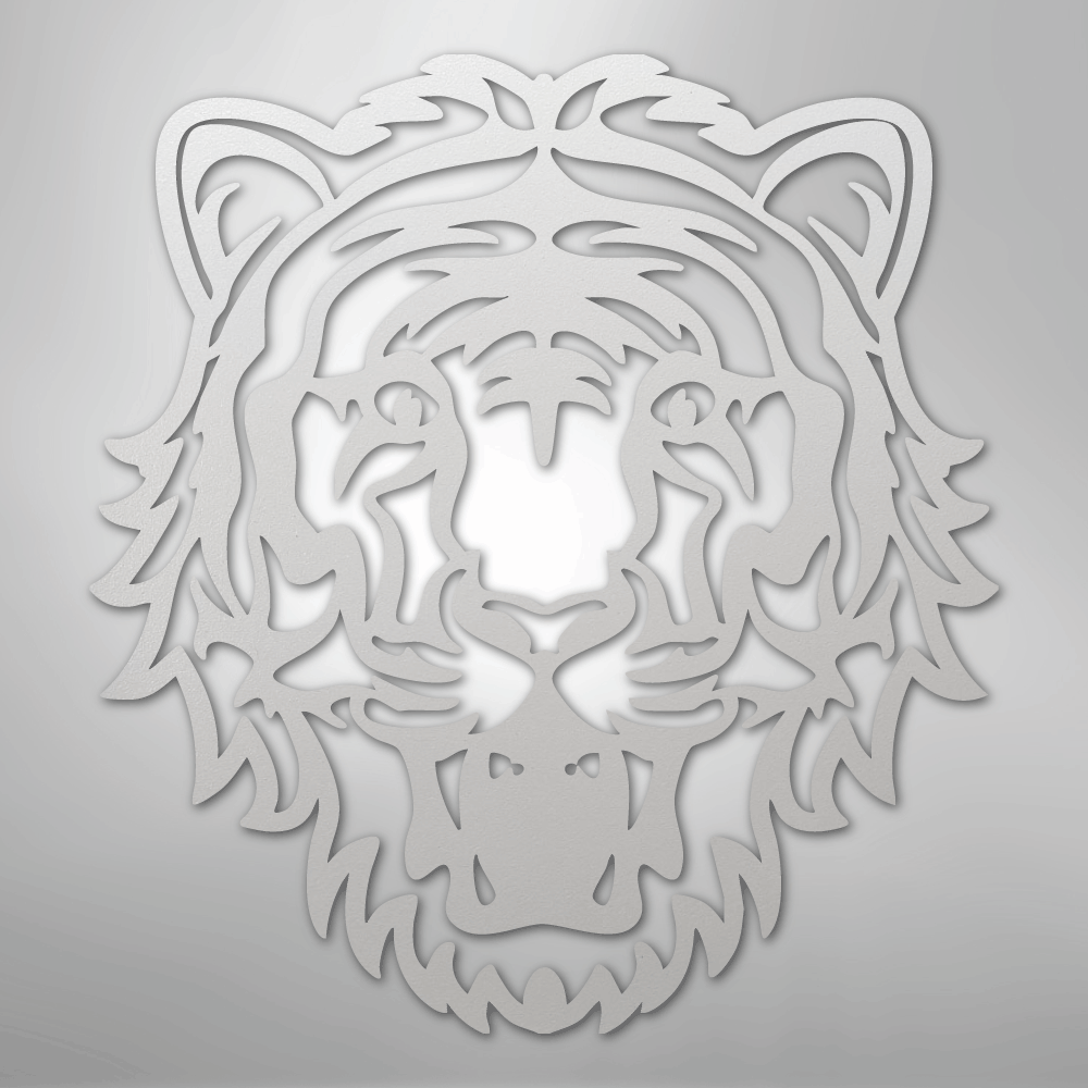 Metal Wall Art - Tiger Sign White