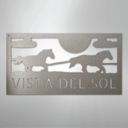 Custom Metal Wall Art - Personalized Horse Racing Monogram Sign Silver