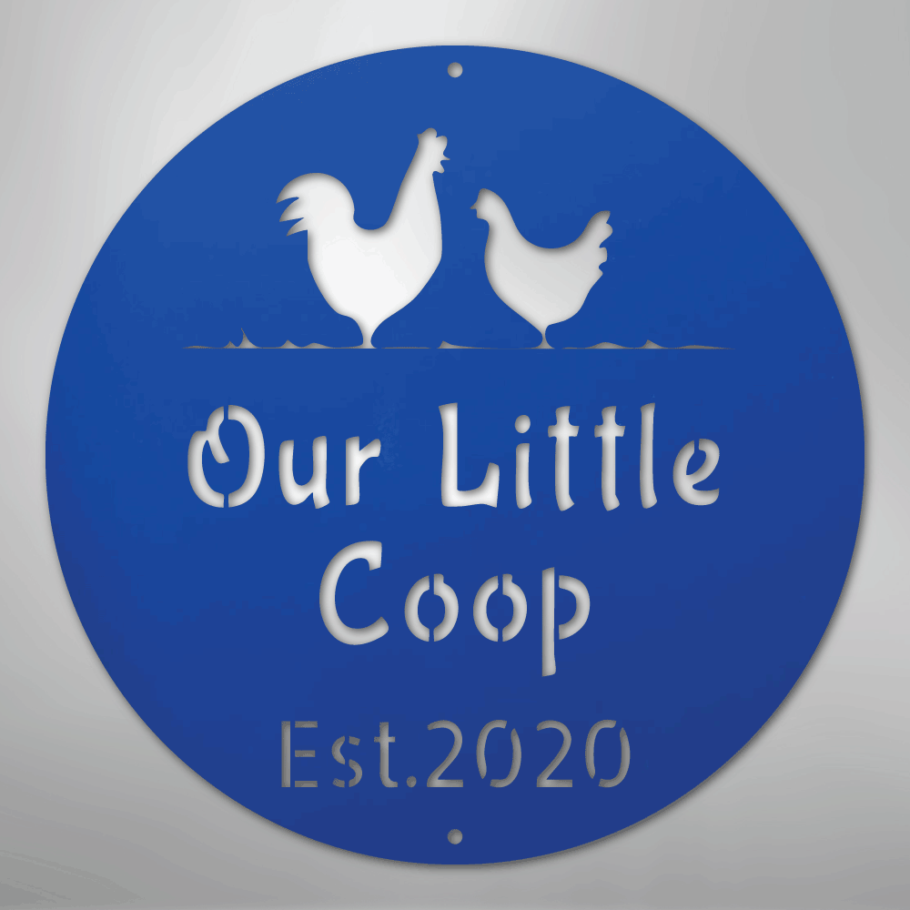 Custom Metal Wall Art - Personalized Chicken Coop Name Sign Blue