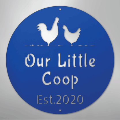 Custom Metal Wall Art - Personalized Chicken Coop Name Sign Blue