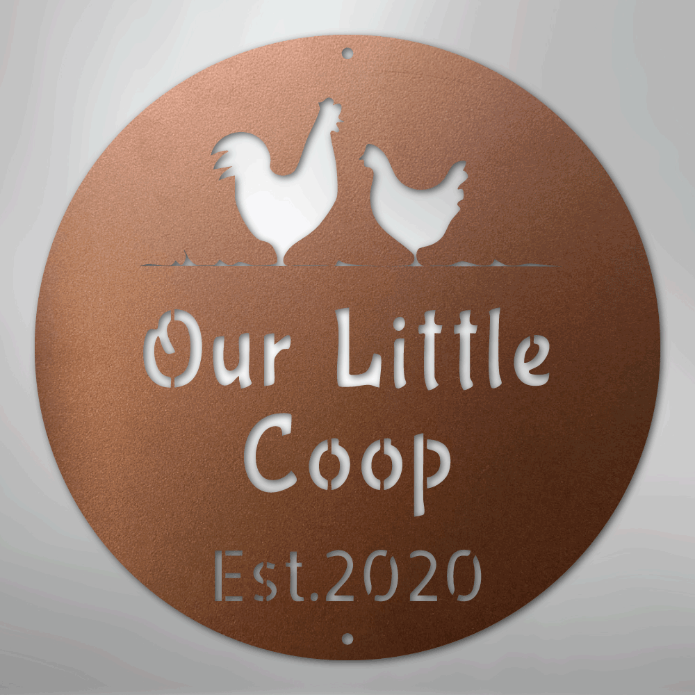 Custom Metal Wall Art - Personalized Chicken Coop Name Sign Copper