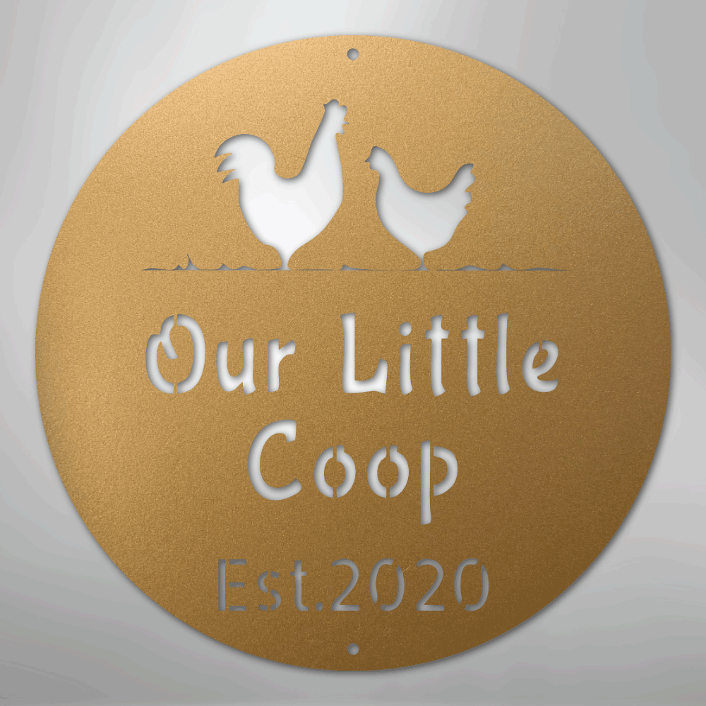 Custom Metal Wall Art - Personalized Chicken Coop Name Sign Gold