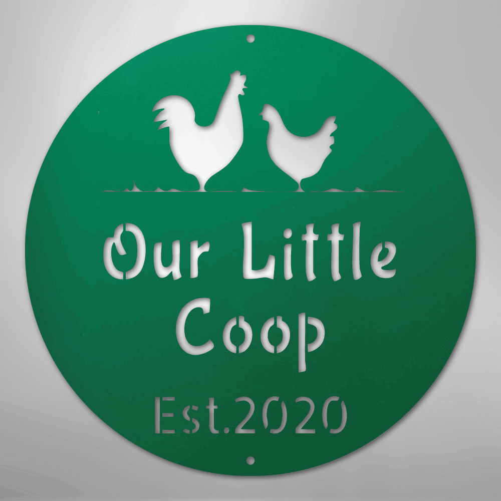 Custom Metal Wall Art - Personalized Chicken Coop Name Sign Green