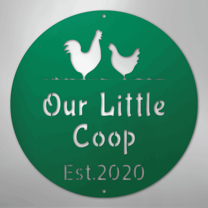 Custom Metal Wall Art - Personalized Chicken Coop Name Sign Green