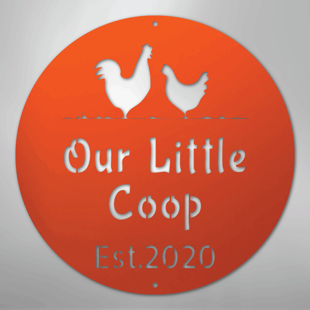 Custom Metal Wall Art - Personalized Chicken Coop Name Sign Orange