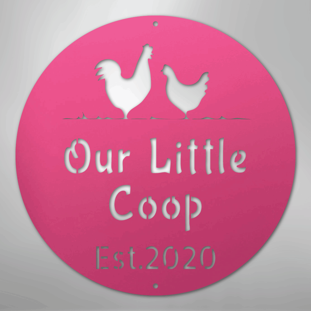 Custom Metal Wall Art - Personalized Chicken Coop Name Sign Pink