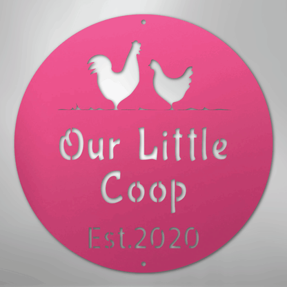 Custom Metal Wall Art - Personalized Chicken Coop Name Sign Pink