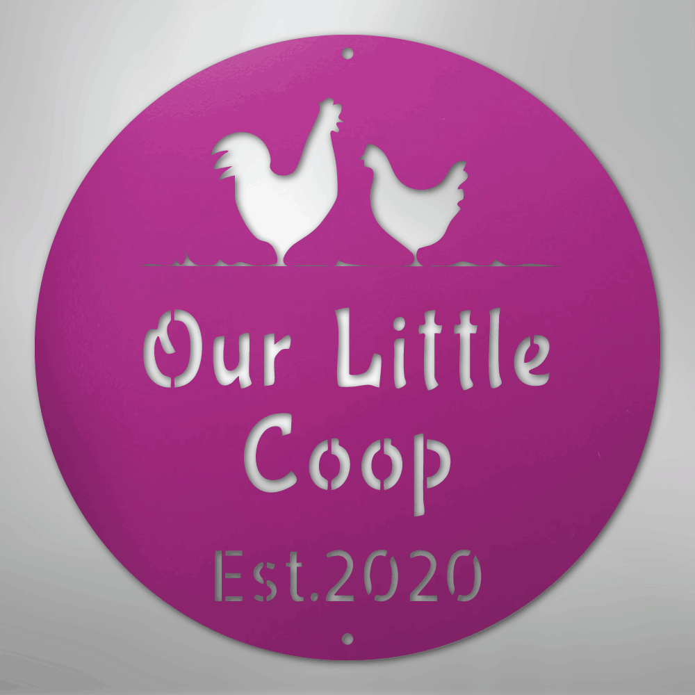Custom Metal Wall Art - Personalized Chicken Coop Name Sign Purple