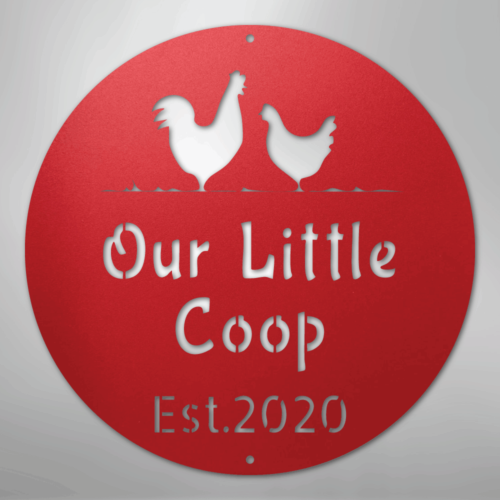 Custom Metal Wall Art - Personalized Chicken Coop Name Sign Red