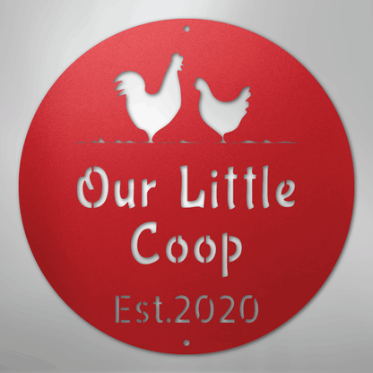 Custom Metal Wall Art - Personalized Chicken Coop Name Sign Red