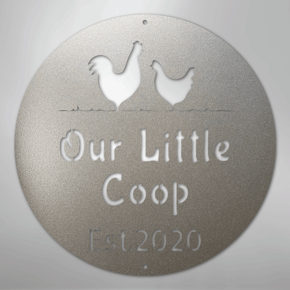 Custom Metal Wall Art - Personalized Chicken Coop Name Sign Silver
