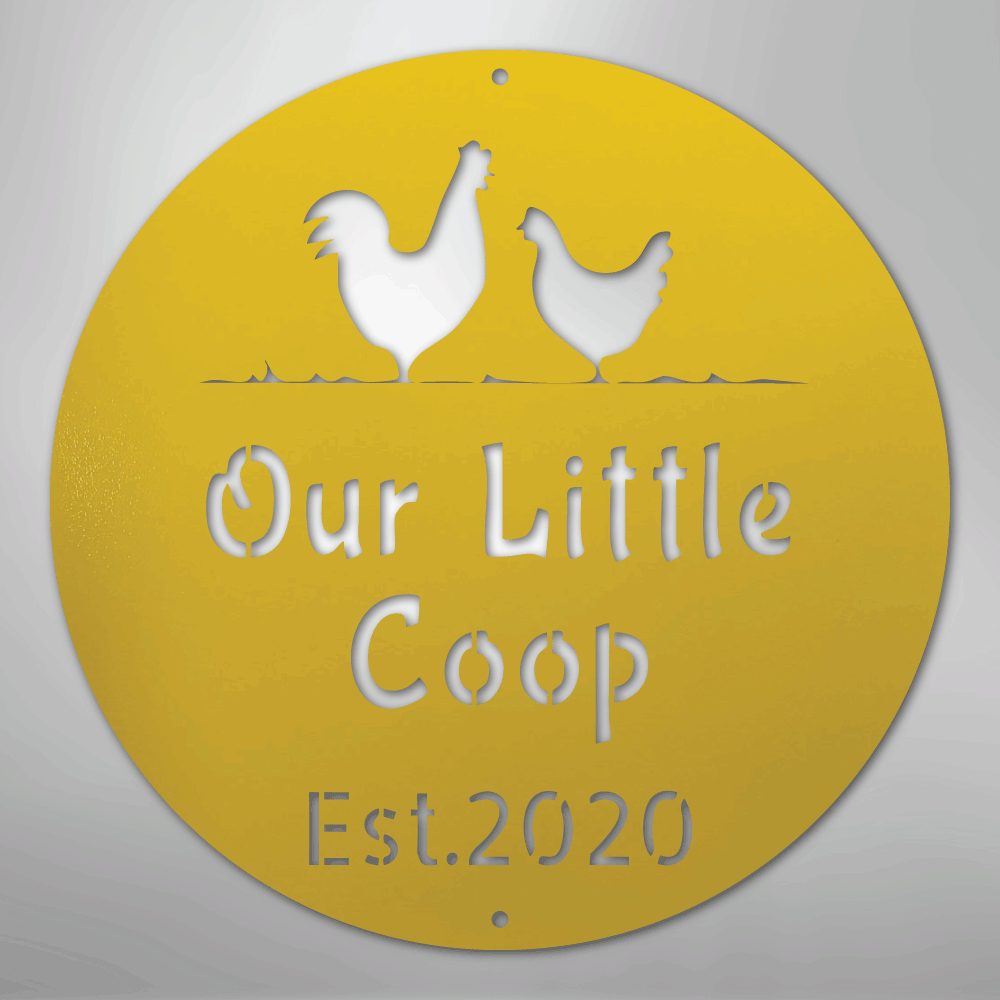 Custom Metal Wall Art - Personalized Chicken Coop Name Sign Yellow