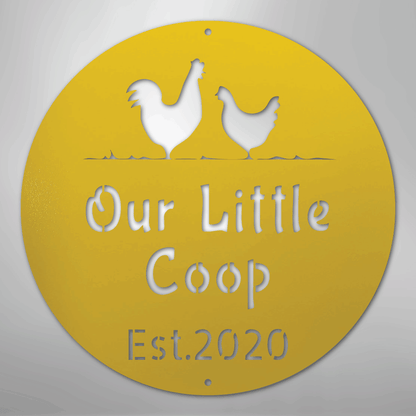 Custom Metal Wall Art - Personalized Chicken Coop Name Sign Yellow