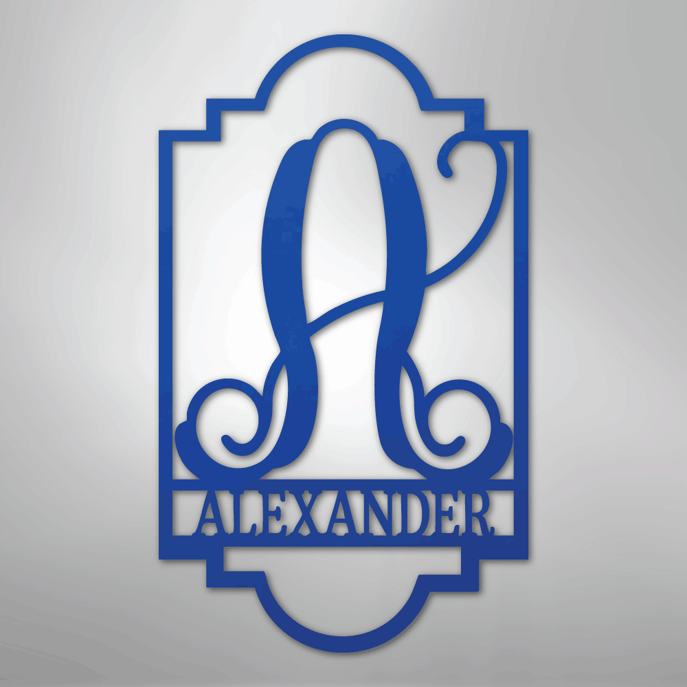 Custom Metal Wall Art - Personalized Split Letter Name Monogram Sign Blue