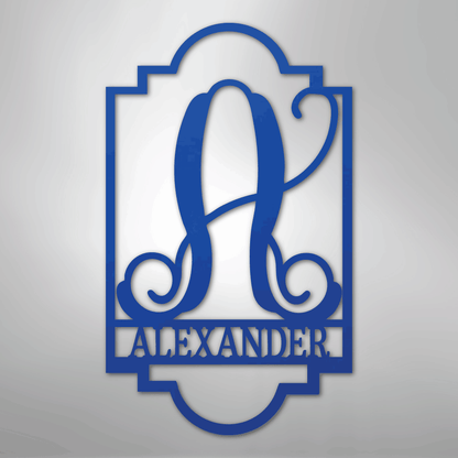 Custom Metal Wall Art - Personalized Split Letter Name Monogram Sign Blue