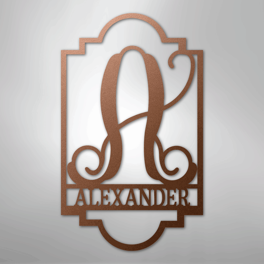 Custom Metal Wall Art - Personalized Split Letter Name Monogram Sign Copper