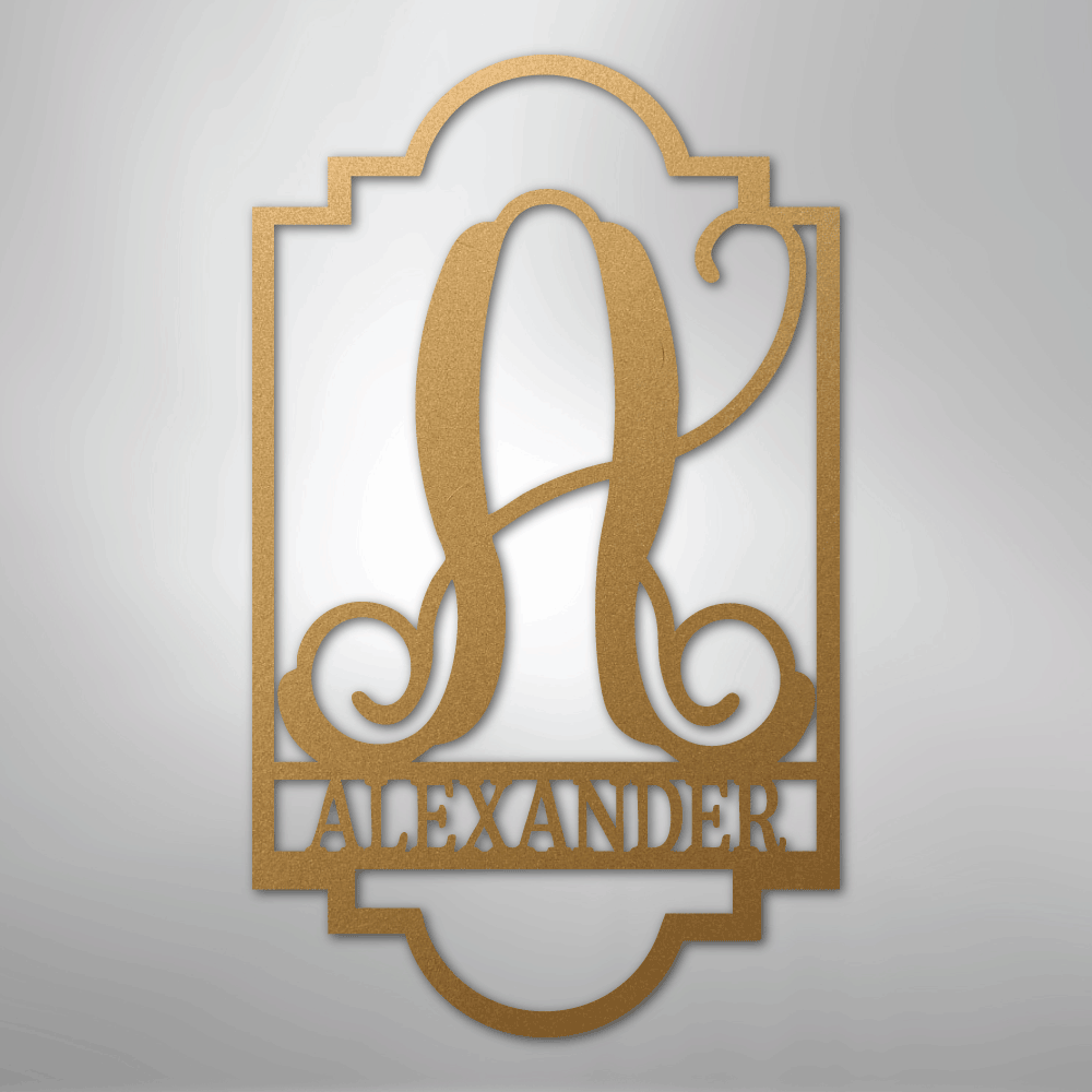 Custom Metal Wall Art - Personalized Split Letter Name Monogram Sign Gold