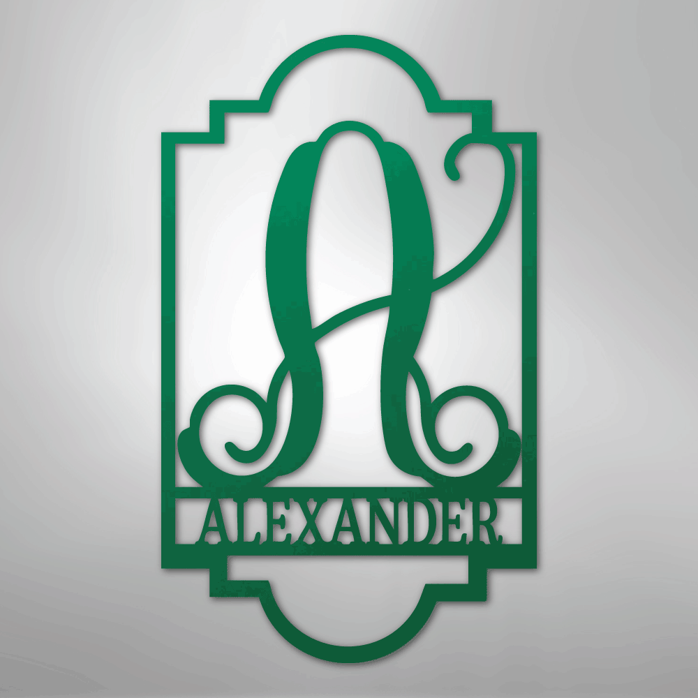 Custom Metal Wall Art - Personalized Split Letter Name Monogram Sign Green