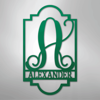 Custom Metal Wall Art - Personalized Split Letter Name Monogram Sign Green