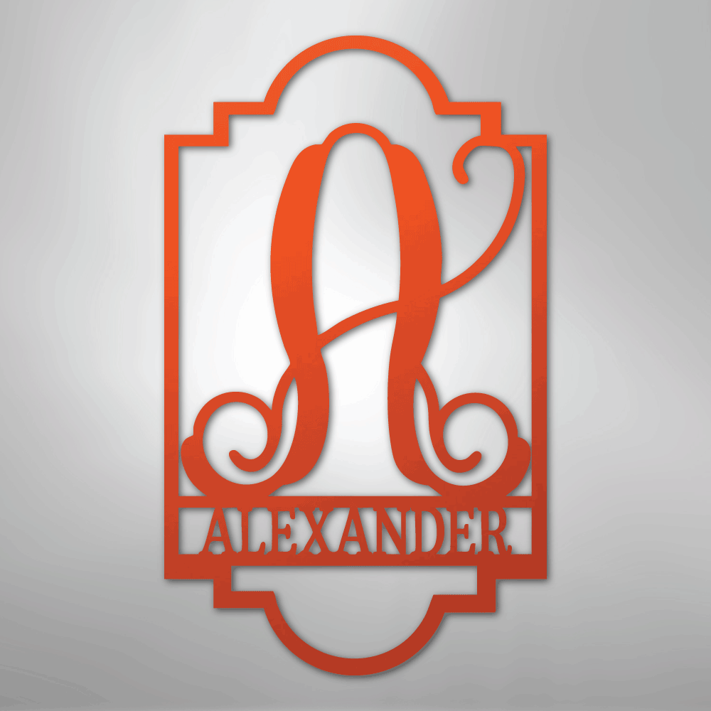 Custom Metal Wall Art - Personalized Split Letter Name Monogram Sign Orange