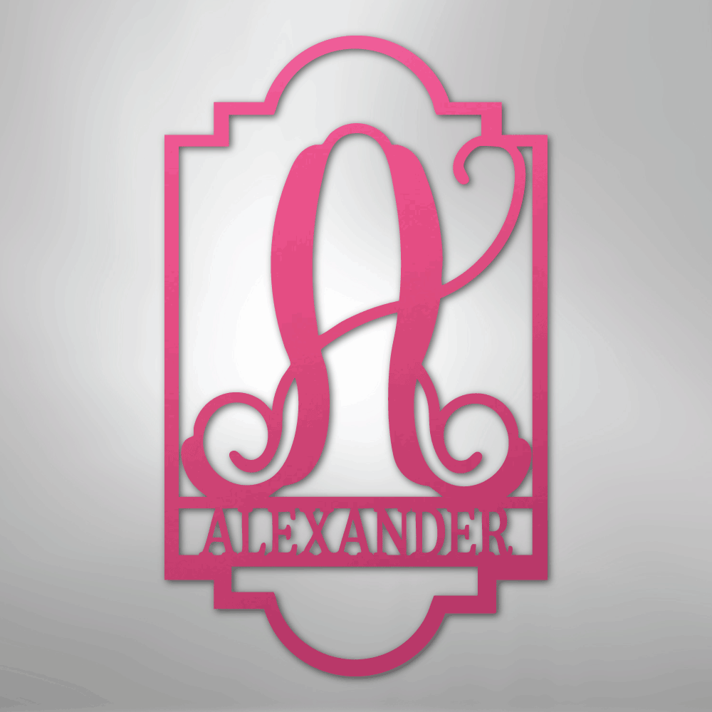 Custom Metal Wall Art - Personalized Split Letter Name Monogram Sign Pink