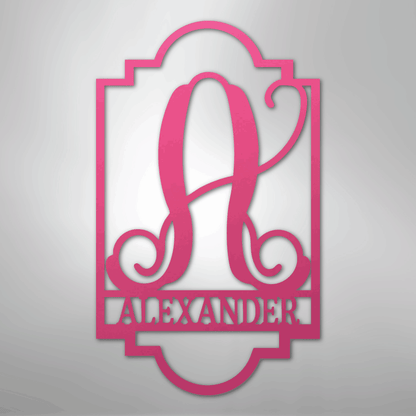 Custom Metal Wall Art - Personalized Split Letter Name Monogram Sign Pink