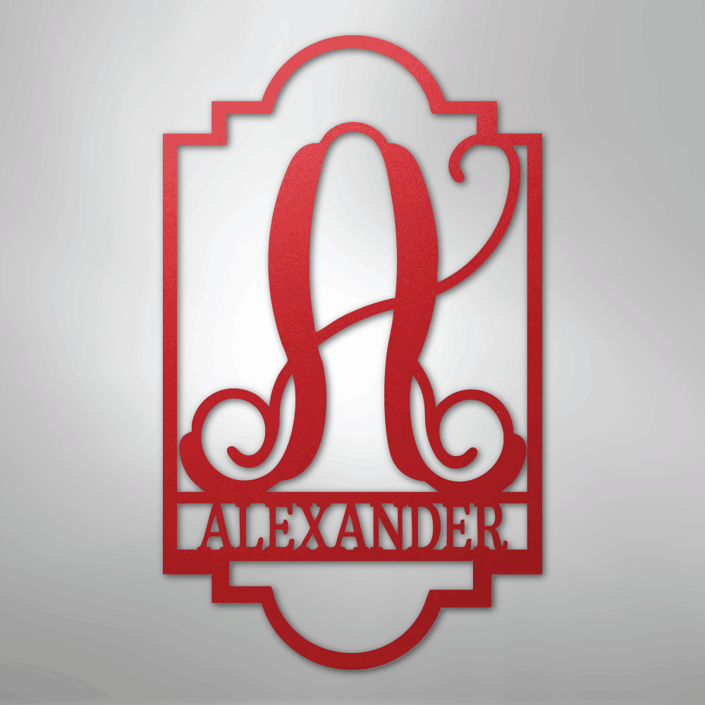 Custom Metal Wall Art - Personalized Split Letter Name Monogram Sign Red