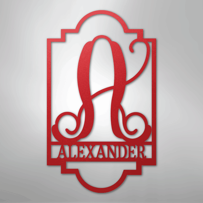 Custom Metal Wall Art - Personalized Split Letter Name Monogram Sign Red