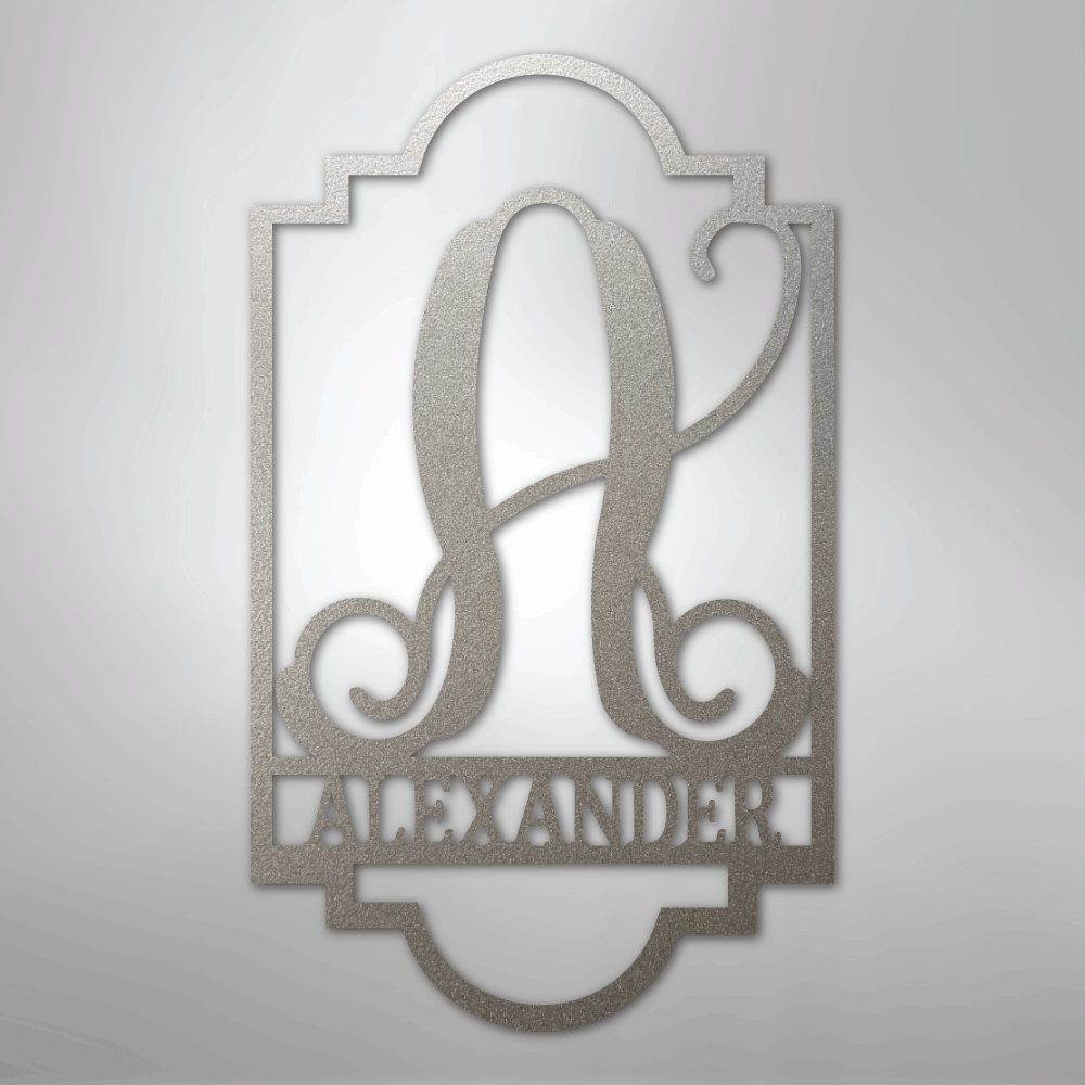 Custom Metal Wall Art - Personalized Split Letter Name Monogram Sign Silver