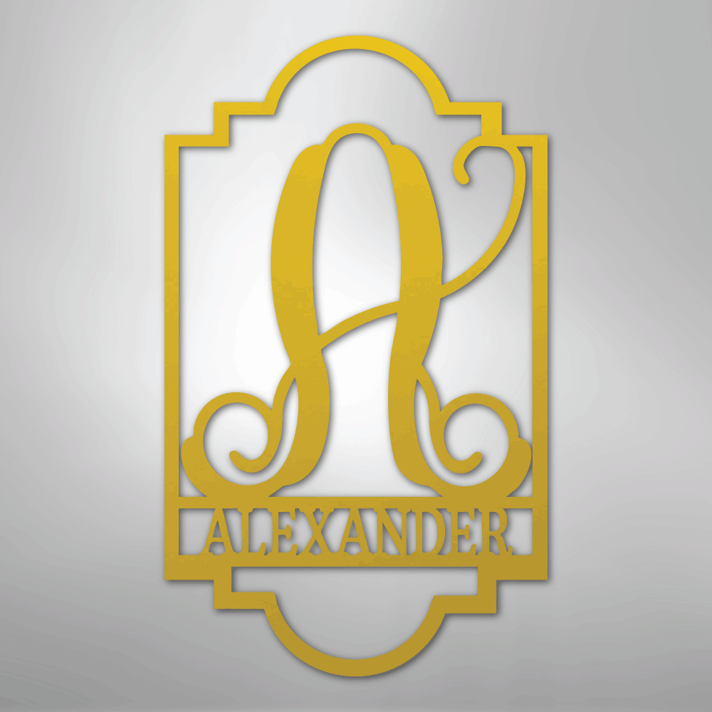 Custom Metal Wall Art - Personalized Split Letter Name Monogram Sign Yellow