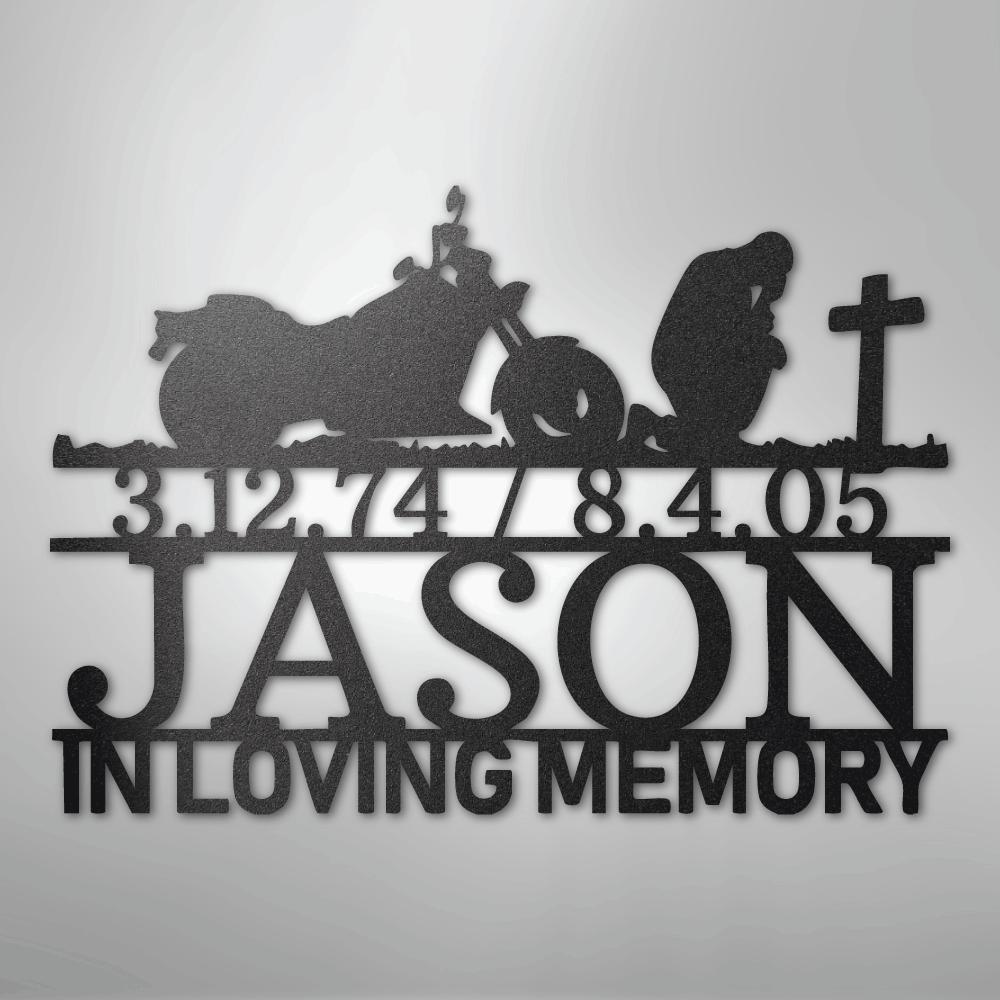 Custom Metal Wall Art - Personalized Biker Memorial Sign Black