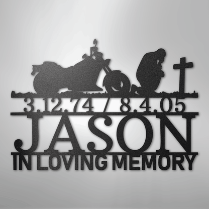 Custom Metal Wall Art - Personalized Biker Memorial Sign Black