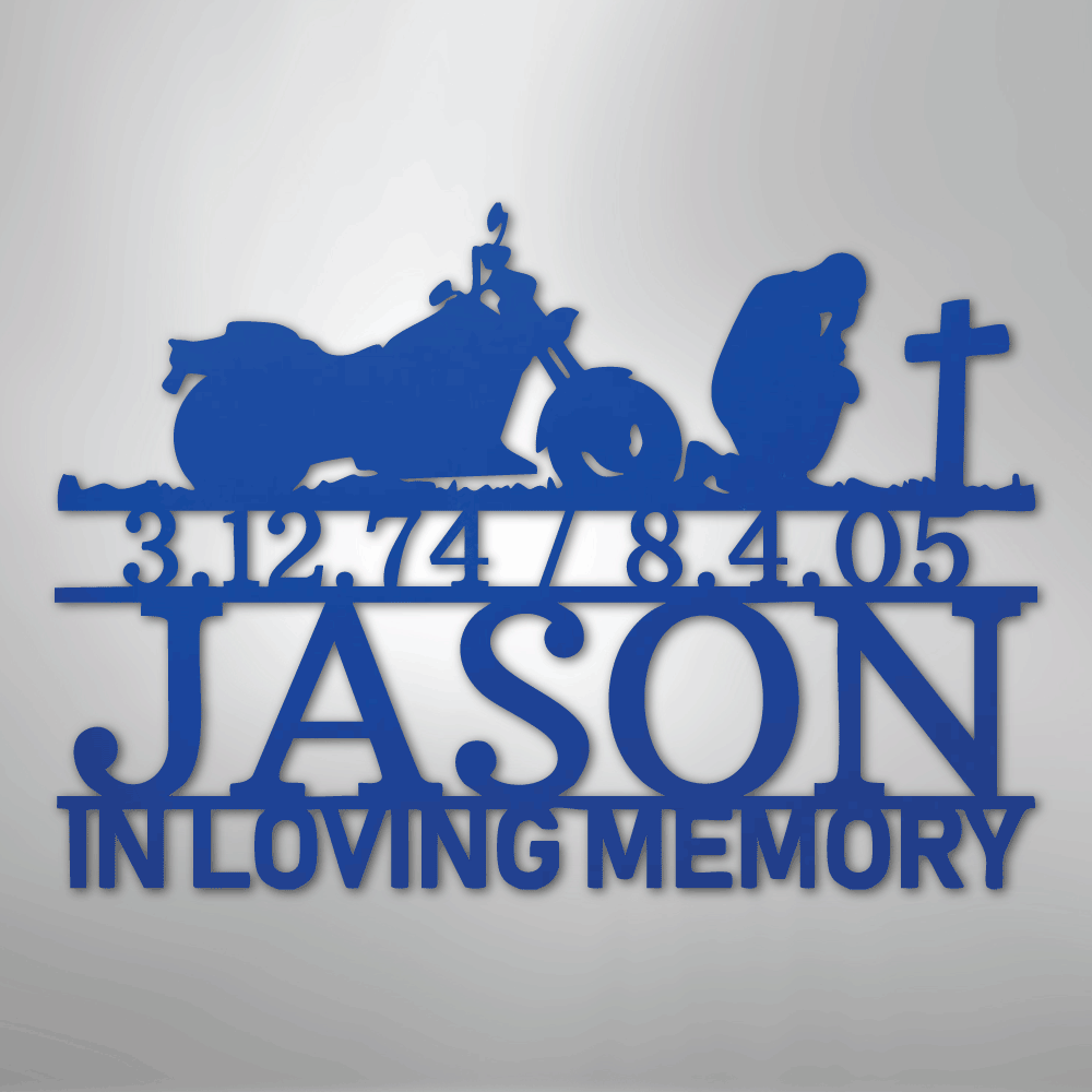 Custom Metal Wall Art - Personalized Biker Memorial Sign Blue