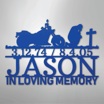 Custom Metal Wall Art - Personalized Biker Memorial Sign Blue