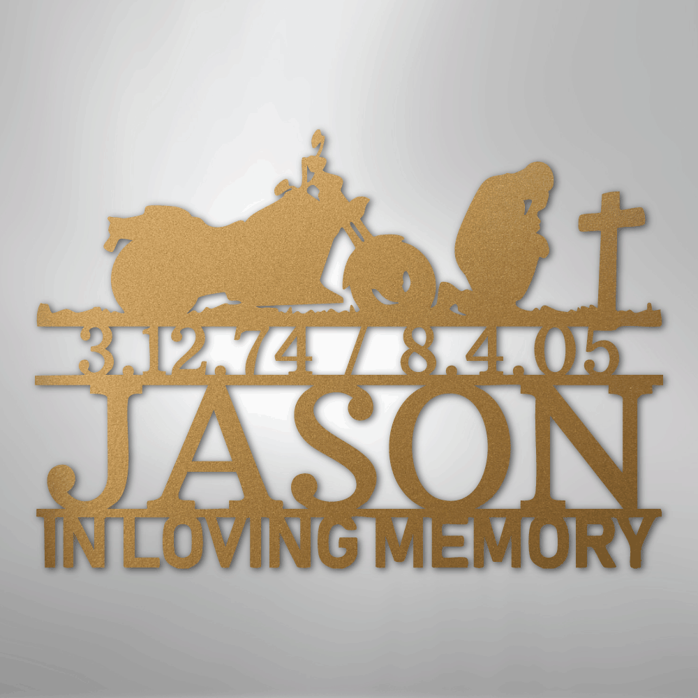 Custom Metal Wall Art - Personalized Biker Memorial Sign Gold