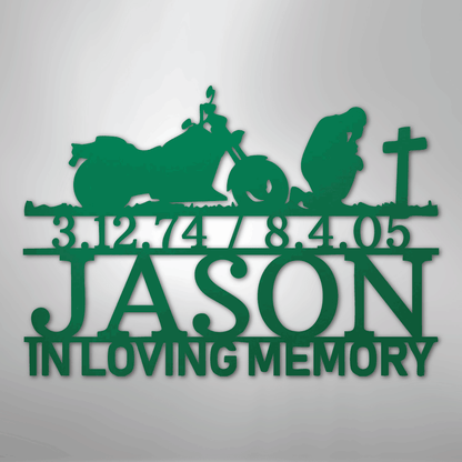 Custom Metal Wall Art - Personalized Biker Memorial Sign Green