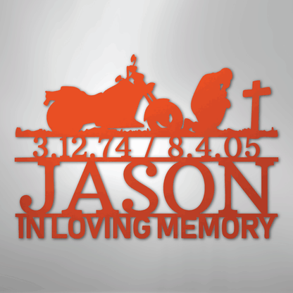 Custom Metal Wall Art - Personalized Biker Memorial Sign Orange