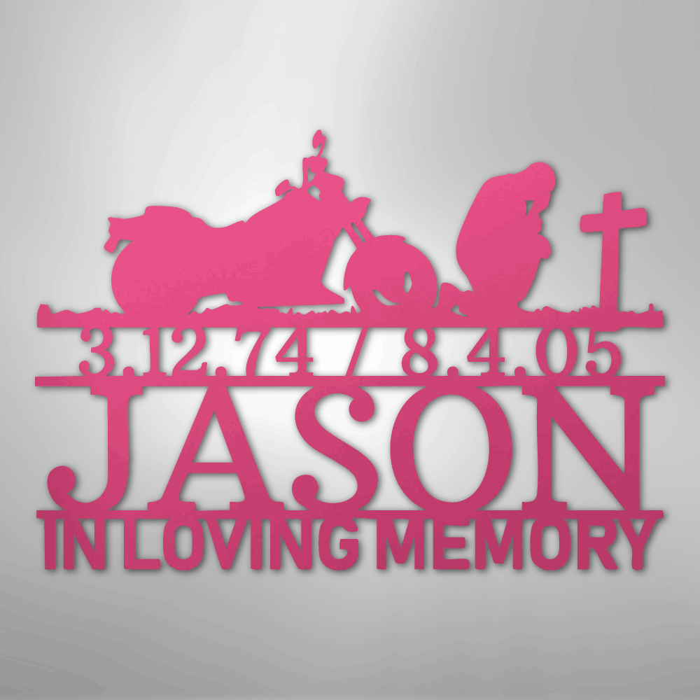 Custom Metal Wall Art - Personalized Biker Memorial Sign Pink