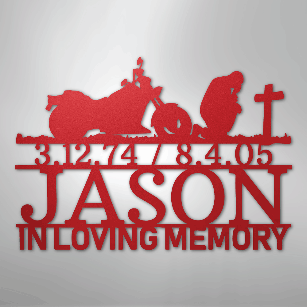 Custom Metal Wall Art - Personalized Biker Memorial Sign Red