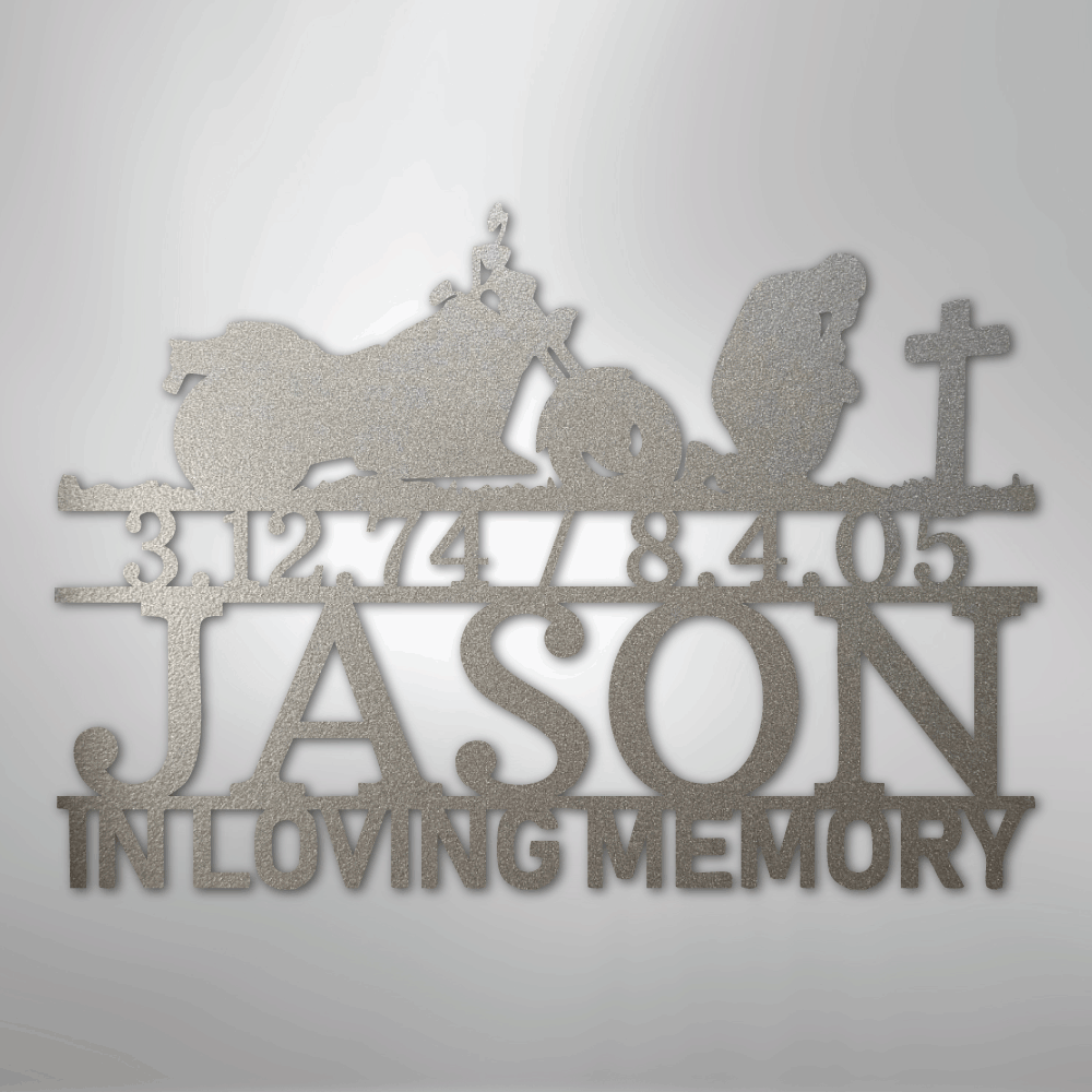 Custom Metal Wall Art - Personalized Biker Memorial Sign Silver