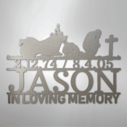 Custom Metal Wall Art - Personalized Biker Memorial Sign Silver