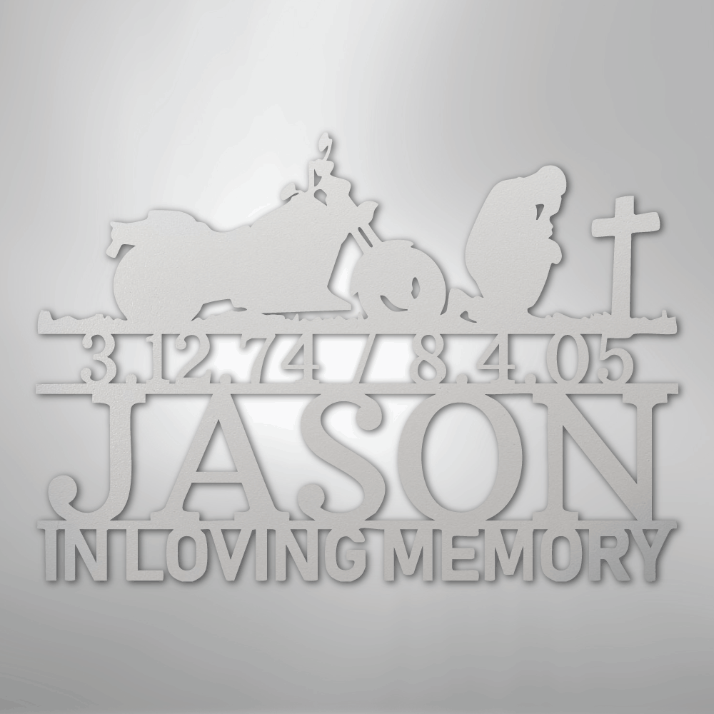 Custom Metal Wall Art - Personalized Biker Memorial Sign White