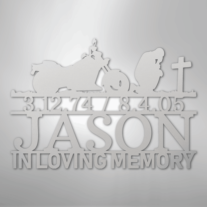 Custom Metal Wall Art - Personalized Biker Memorial Sign White