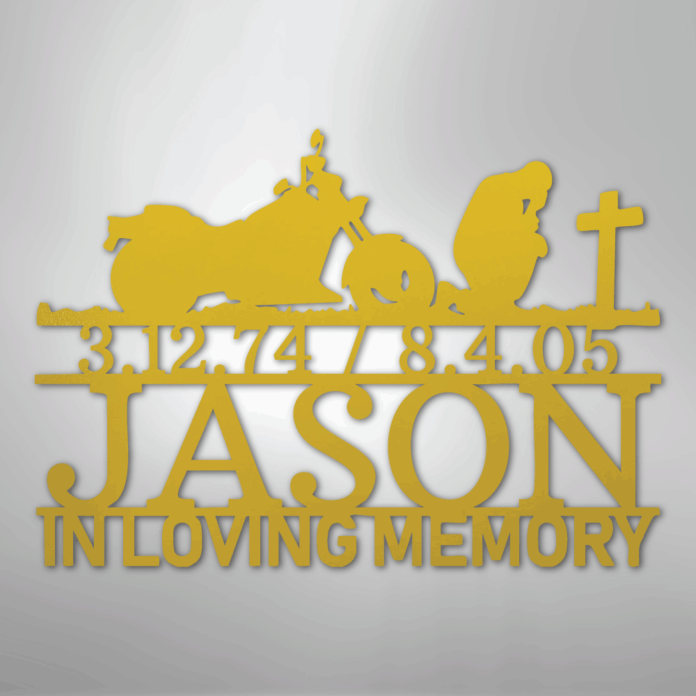 Custom Metal Wall Art - Personalized Biker Memorial Sign Yellow