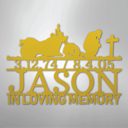 Custom Metal Wall Art - Personalized Biker Memorial Sign Yellow