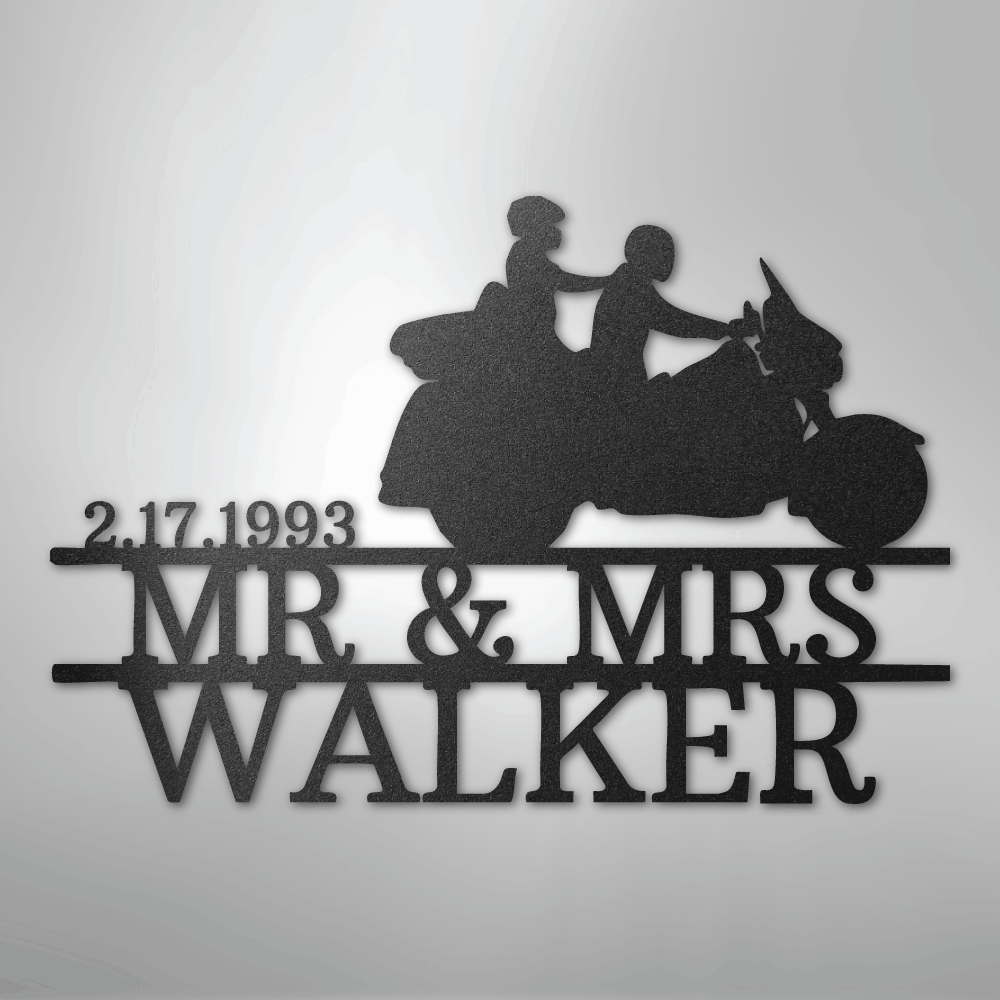 Custom Metal Wall Art - Personalized Biker Couple Name Monogram
