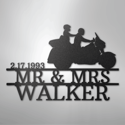 Custom Metal Wall Art - Personalized Biker Couple Name Monogram