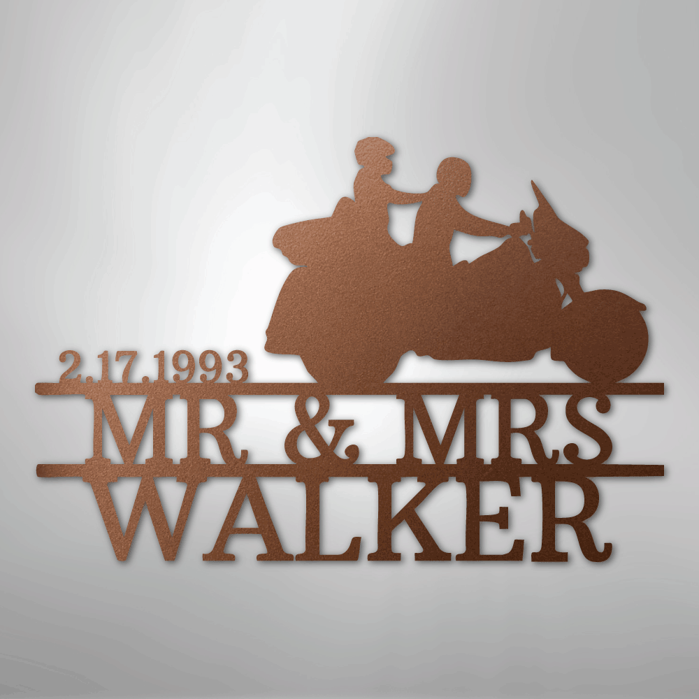 Custom Metal Wall Art - Personalized Biker Couple Name Monogram Copper