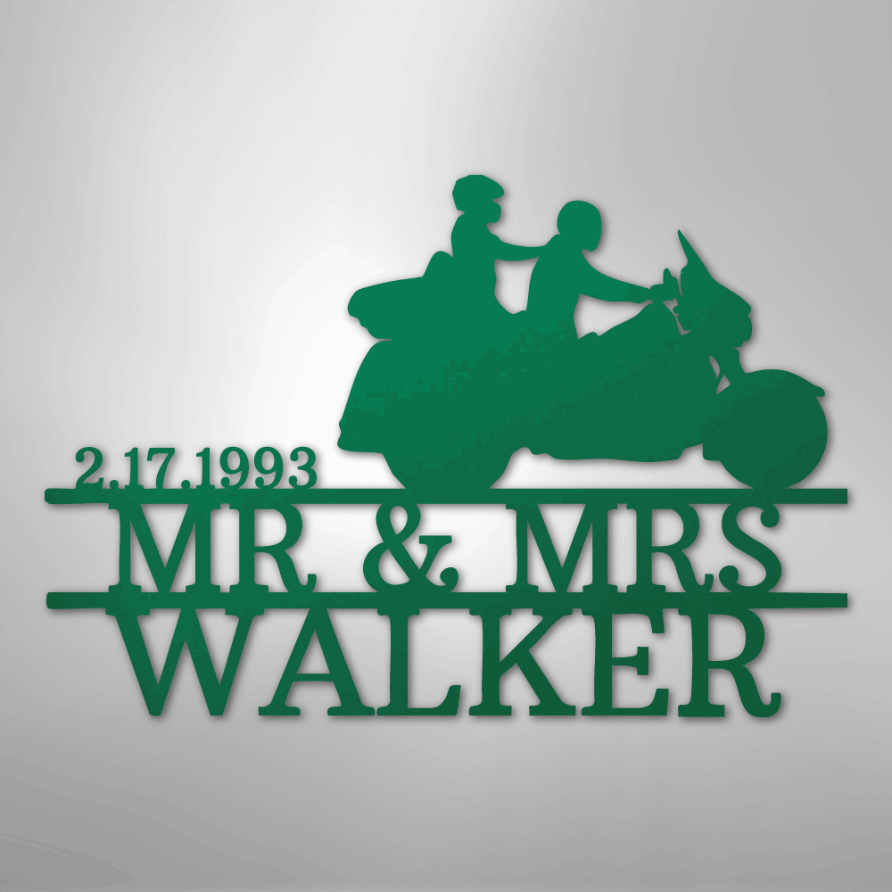 Custom Metal Wall Art - Personalized Biker Couple Name Monogram Green